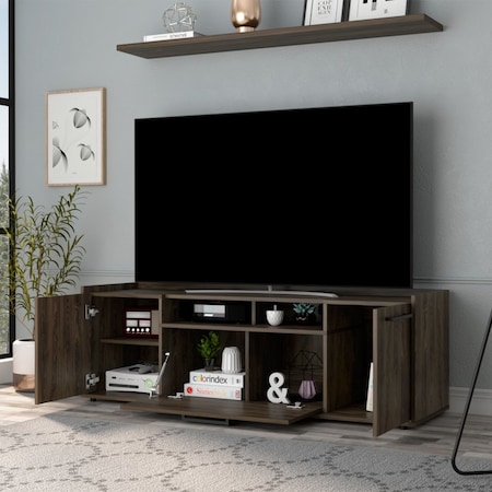 Tuhome Lyon Tv Stand for TV's up 55 in. One Cabinet, Double Door, Dark Walnut RLC6704